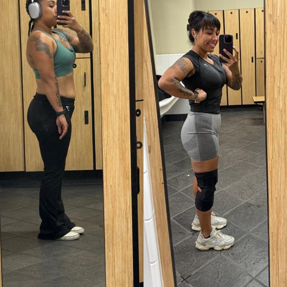 Before-and-after progress photo of Monge Method client 6 of 11, showing their body transformation during coaching