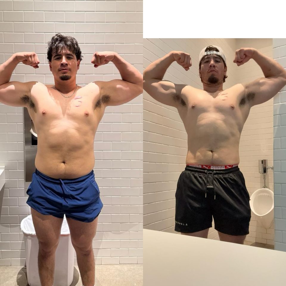 Before-and-after progress photo of Monge Method client 3 of 11, showing their body transformation during coaching
