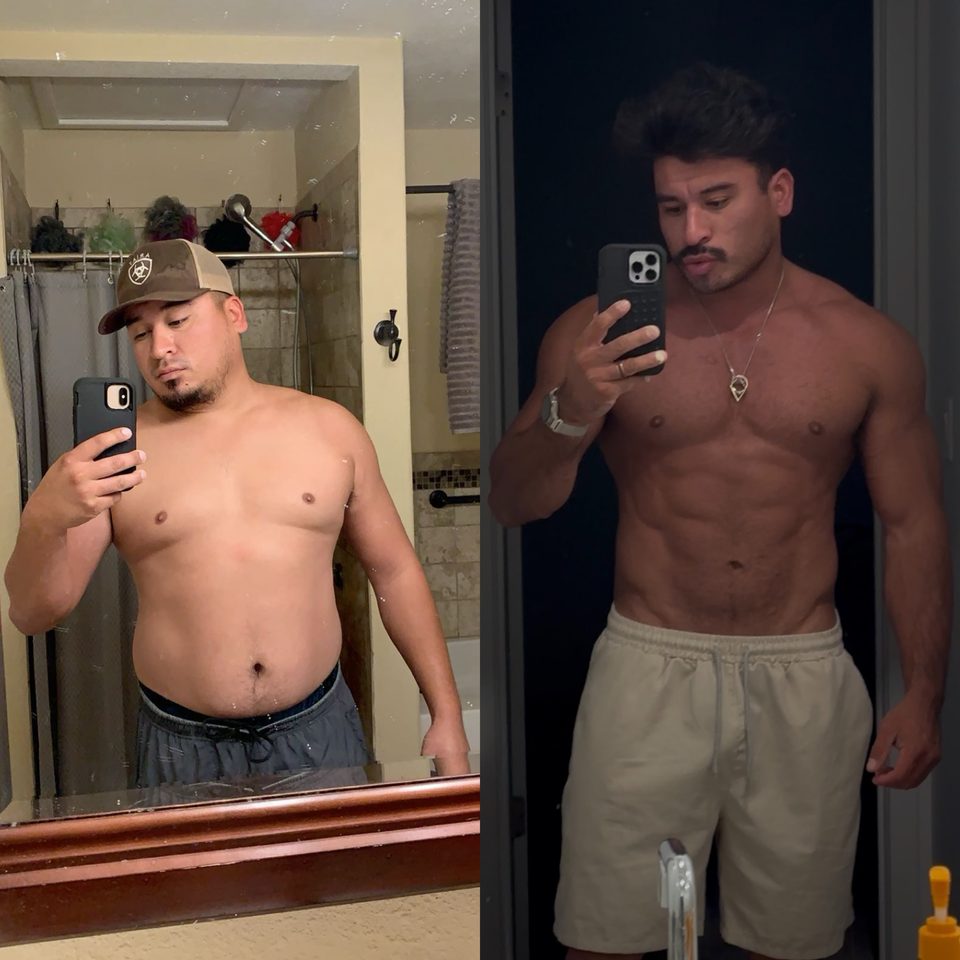 Before-and-after progress photo of Monge Method client 11 of 11, showing their body transformation during coaching