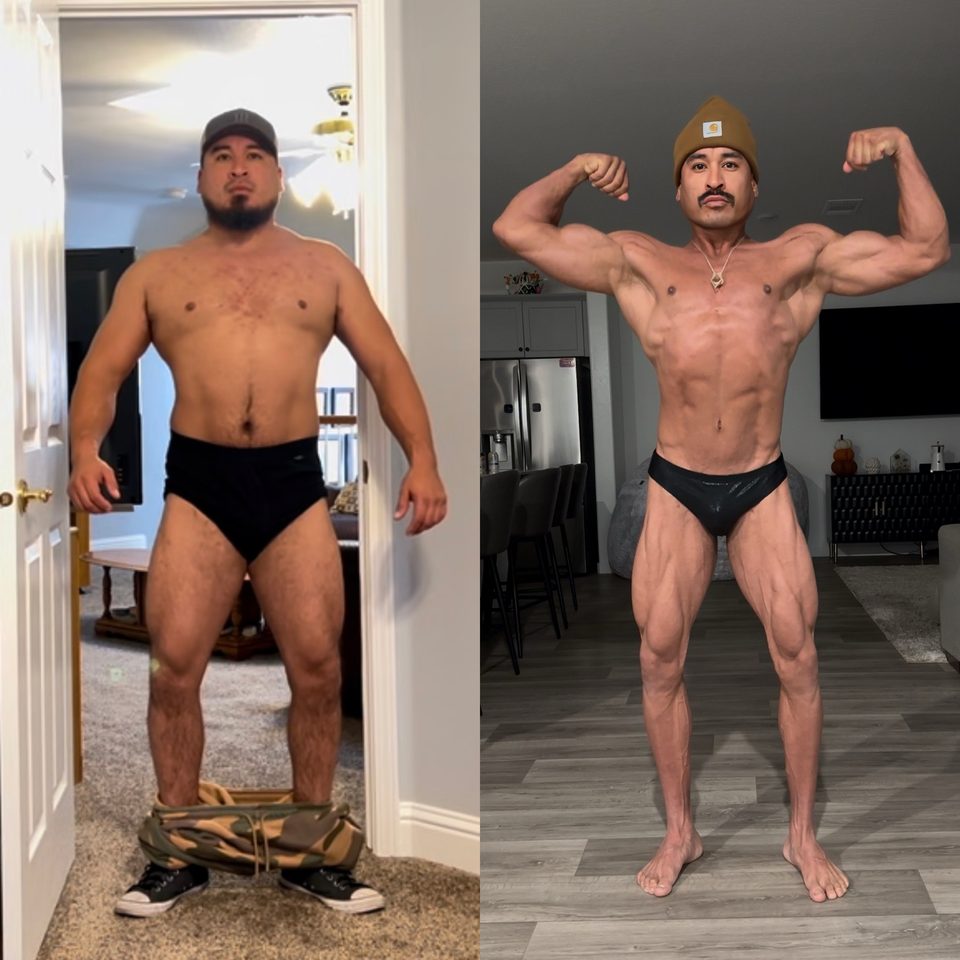 Before-and-after progress photo of Monge Method client 2 of 11, showing their body transformation during coaching