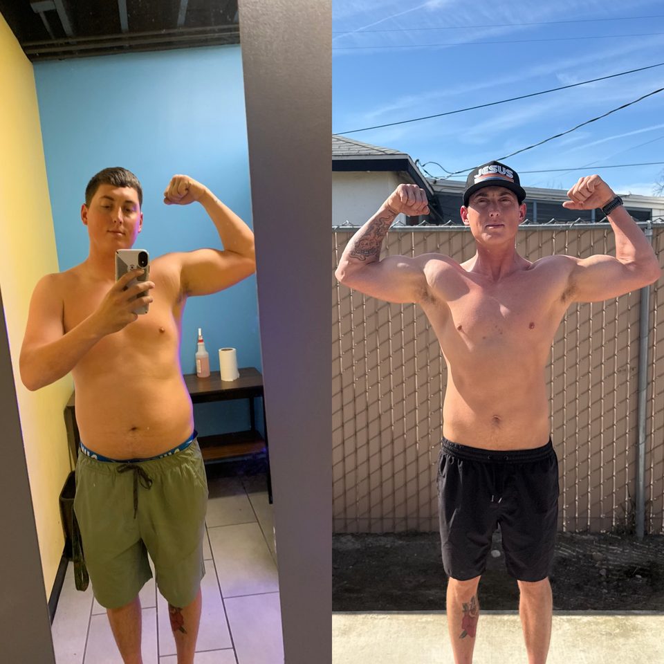 Before-and-after progress photo of Monge Method client 5 of 11, showing their body transformation during coaching